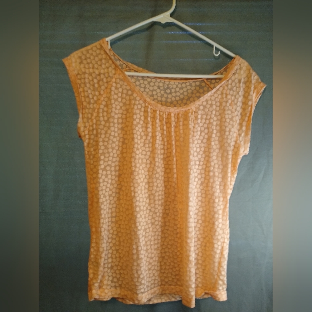 Loft Ann Taylor Sheer Orange Polka Dot Women's Top